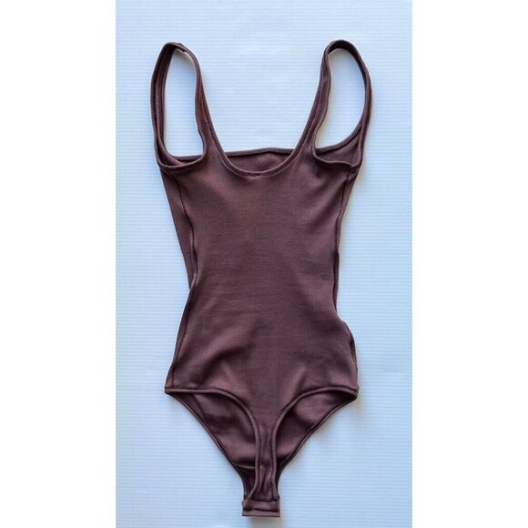 Skims Cotton Ribbed Sleeveless Scoop Neck Stretchy Bodysuit Garnet Size XXS - Picture 3 of 11